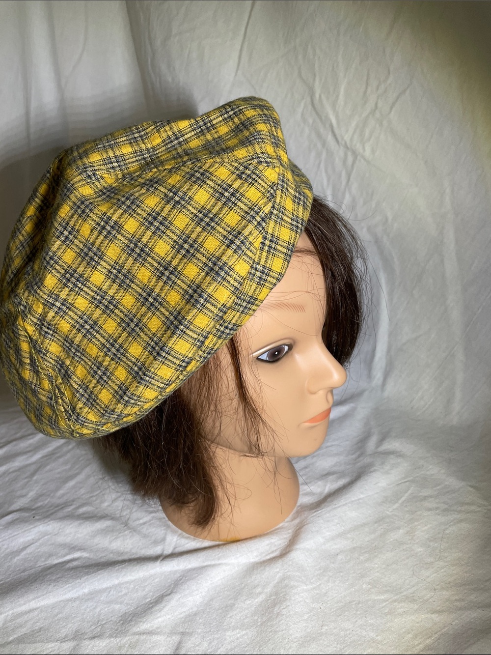 Yellow Plaid Beret-Style Newsboy Hat for Women